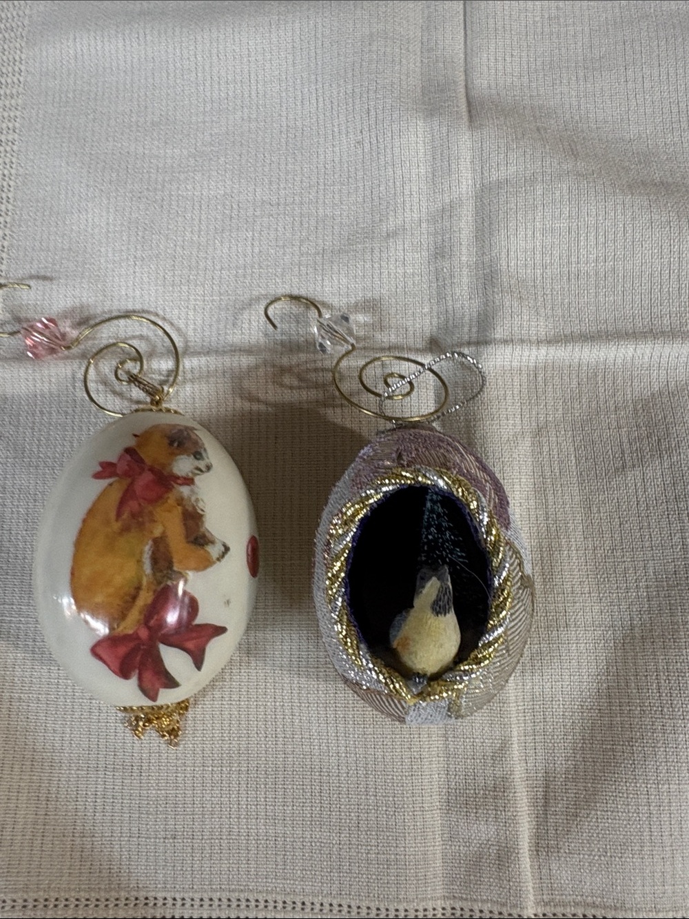 Decorative Small Pet Ornament - White with Gold and Pink Accents